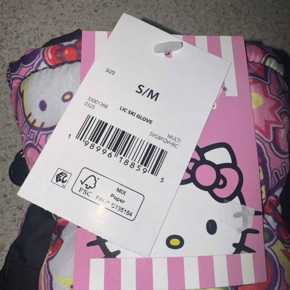2 Pair Hello Kitty Girls Snow Gloves Size S/M Pink.